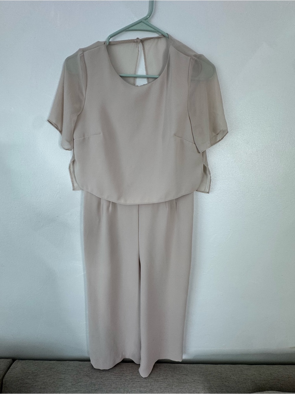 Alfani Light Beige Chiffon Overlay Wide-Leg Jumpsuit Alfani Petite 4p